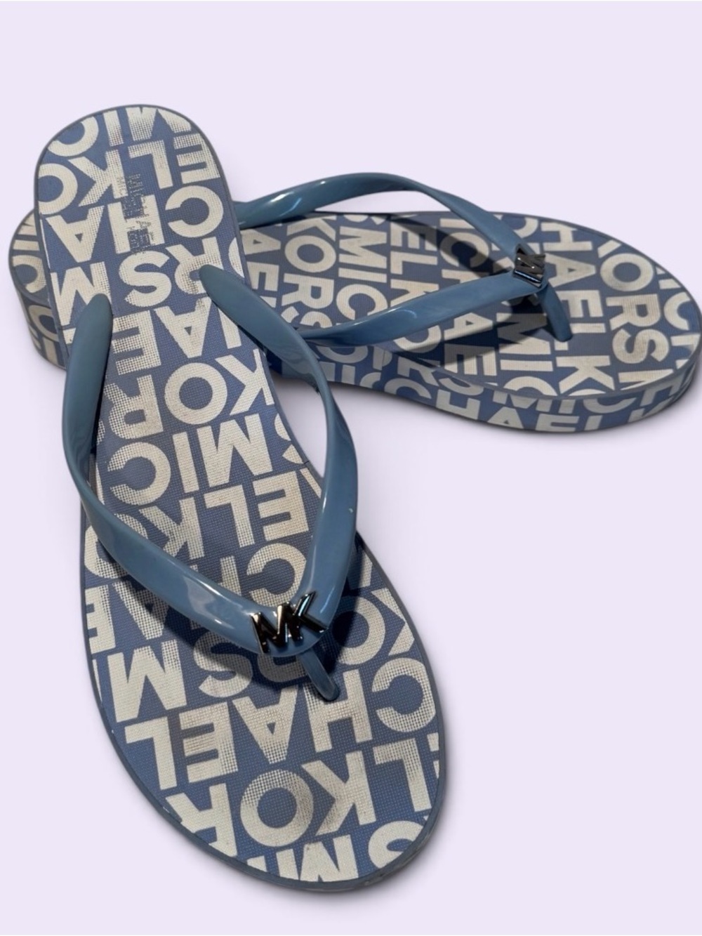 Michael Kors Light Blue Logo Flip Flop Sandals - Womens